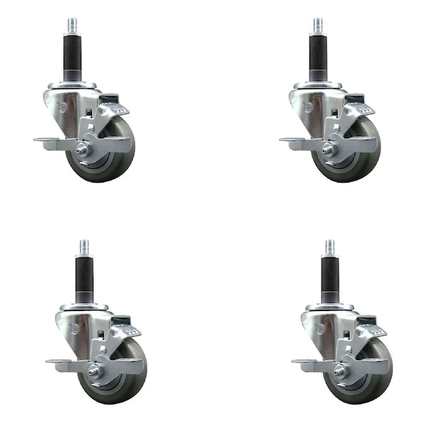 Service Caster 3'' SS Gray Poly Swivel 1'' Expanding Stem Caster Set with Brake, 4PK SCC-SSEX20S314-PPUB-TLB-1-4 - main